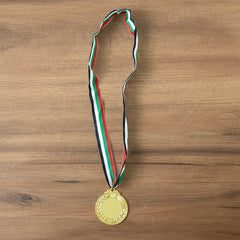 Gold Metal Medal With Tricolor Ribbon (1 Pc)