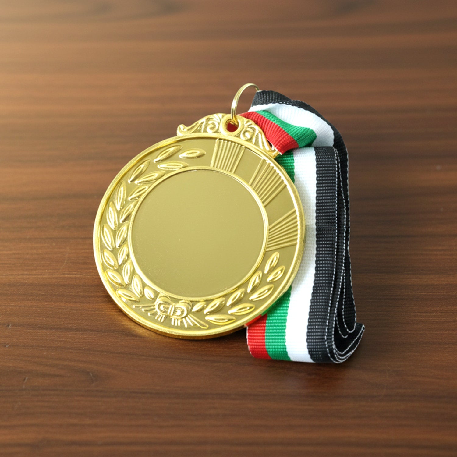 Gold Metal Medal With Tricolor Ribbon (1 Pc)
