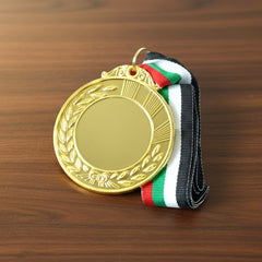 Gold Metal Medal With Tricolor Ribbon (1 Pc)