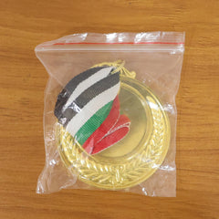 Gold Metal Medal With Tricolor Ribbon (1 Pc)