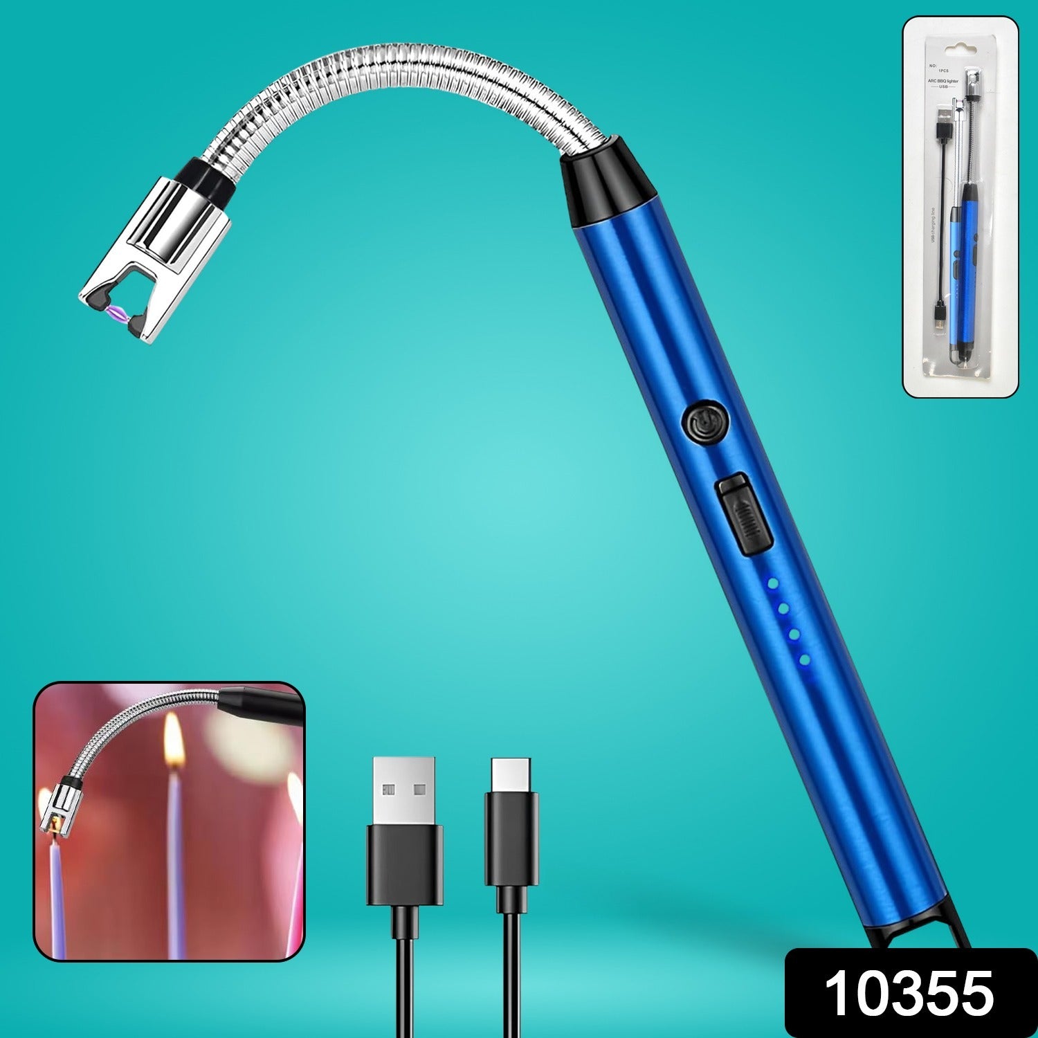 Metal Rechargeable Electric Arc Lighter With Flexible Neck (1 Pc)